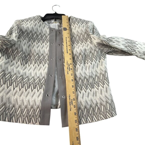 Tahari Geometric Pattern Open Front Blazer Jacket Women's Gray White Size 8 - Picture 9 of 10